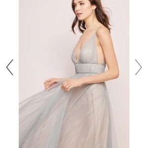 Wtoo Callie 744 Plunging V Bobbinet Bridesmaid or prom Dress TWO TONE MISTY BLUE